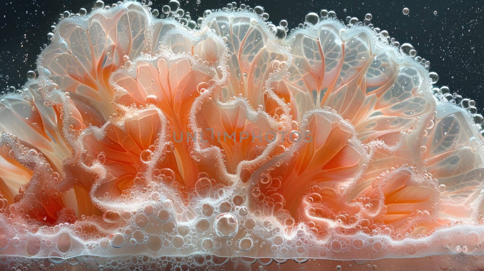 A close up of a flower with bubbles around it