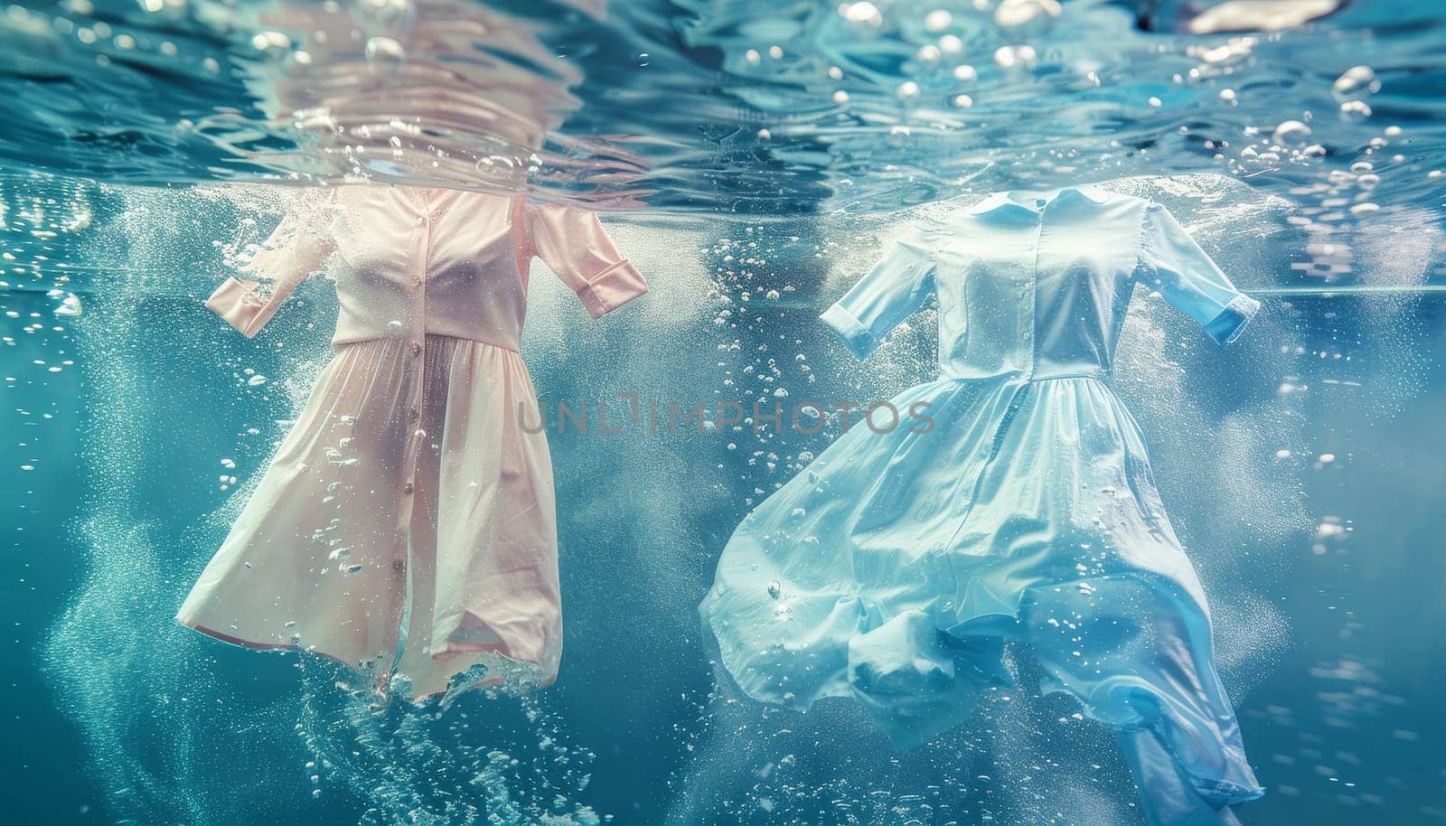 Two shirts are in the water, one is yellow and the other is blue by AI generated image by wichayada