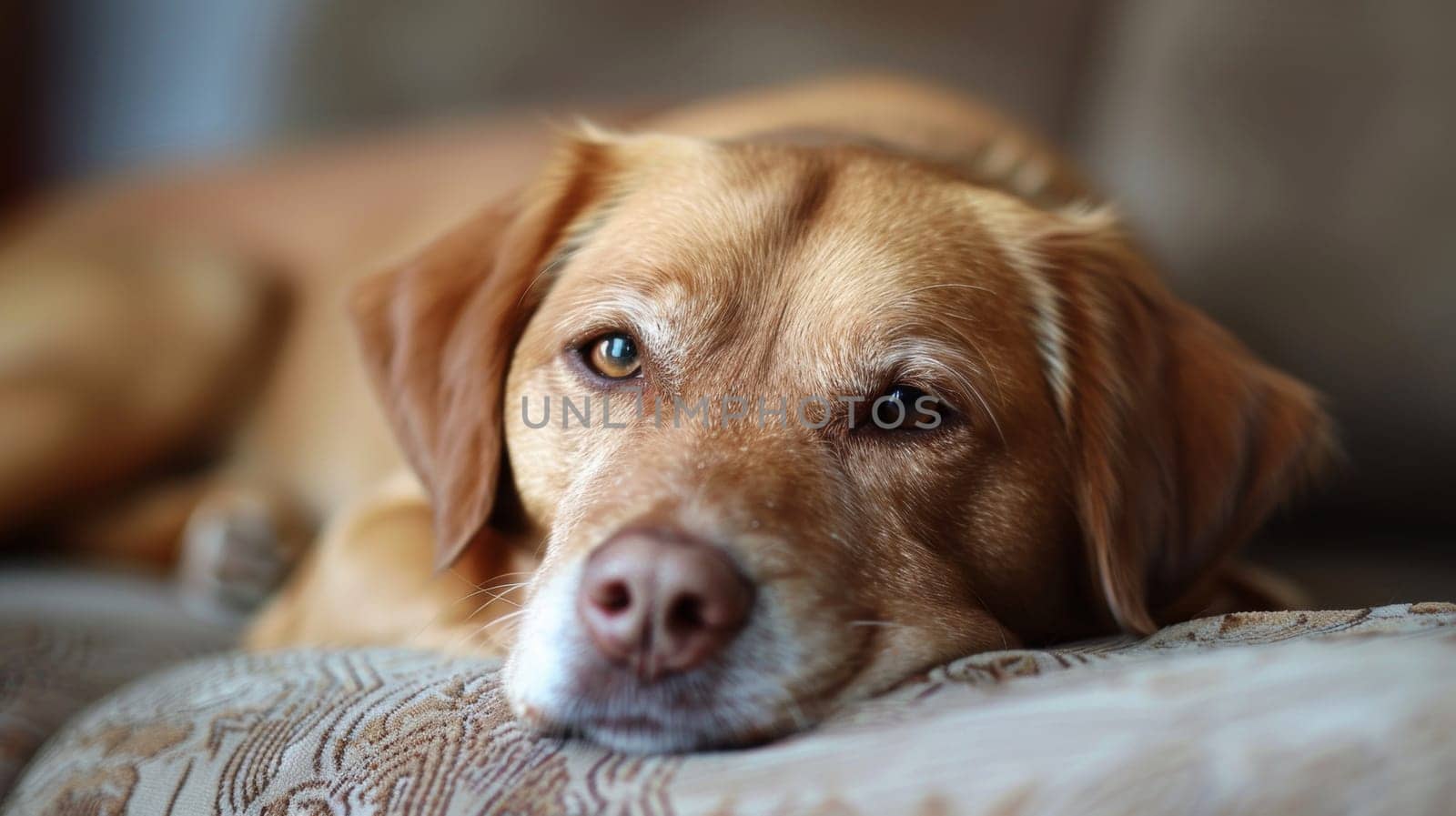 A close up of a dog laying on top of the couch