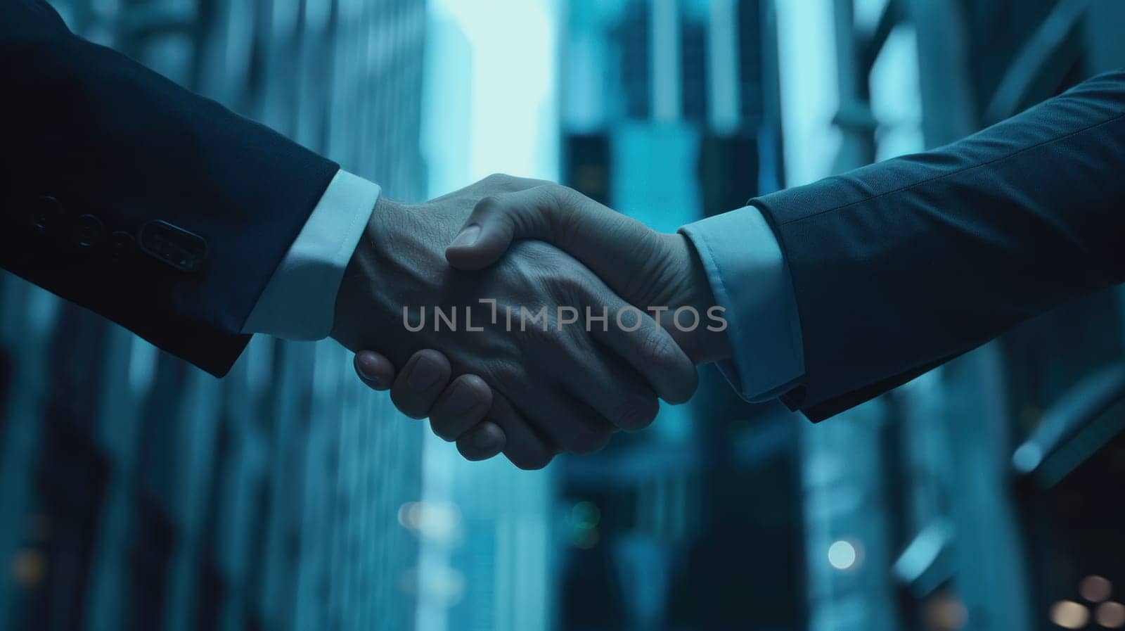 Two men shake hands in a business meeting by golfmerrymaker