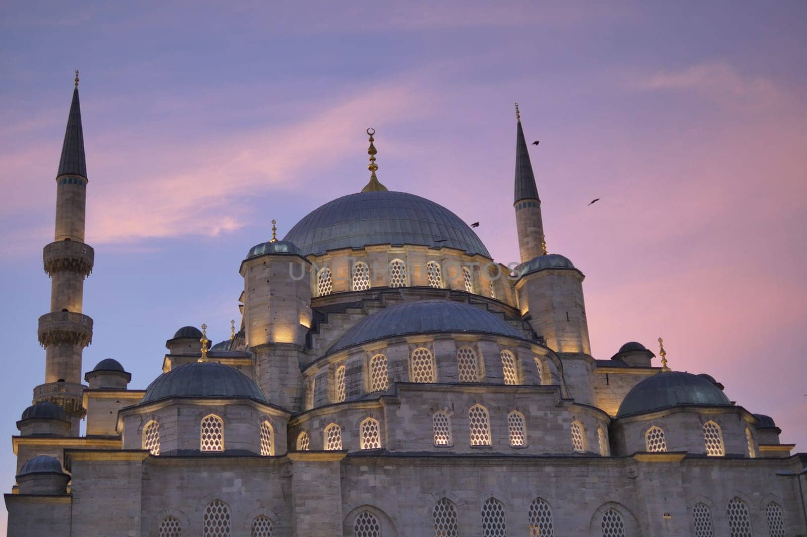 yeni mosque or New Mosque with lantern light at night at emunonu