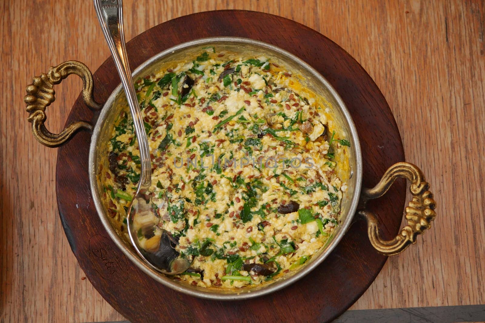 top view of herb Egg Omelette on table