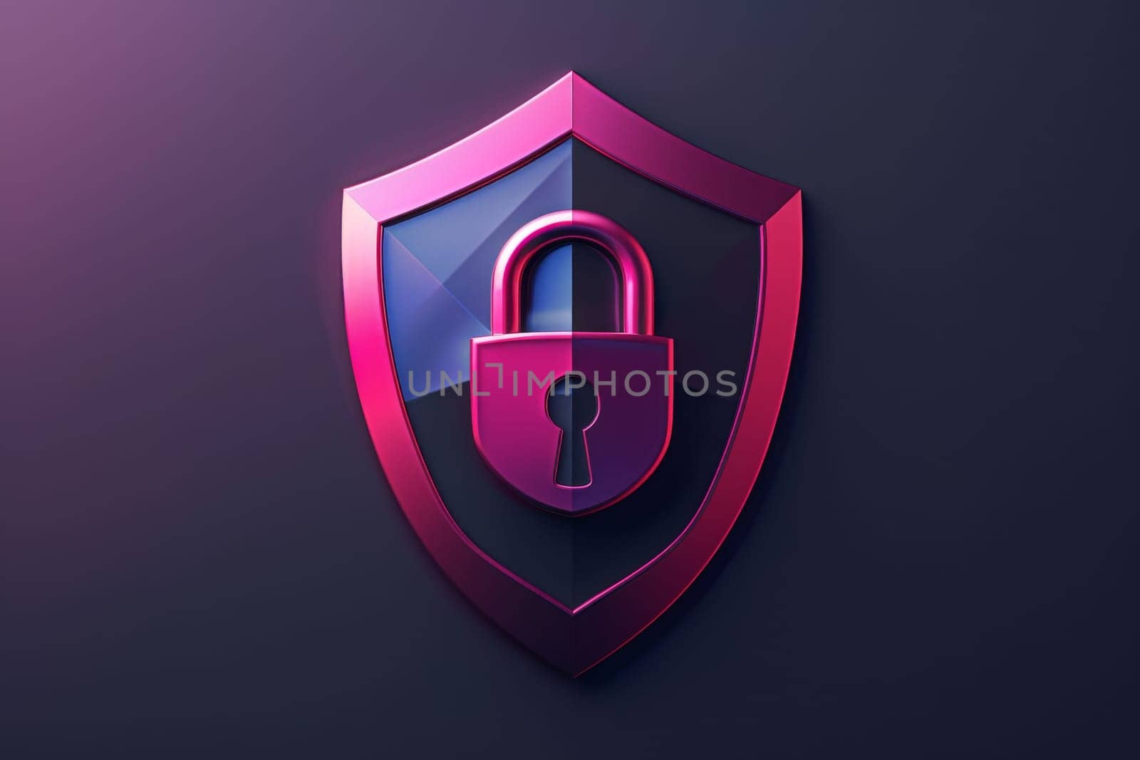 A pink shield with a keyhole in the middle. The shield is a symbol of protection and security