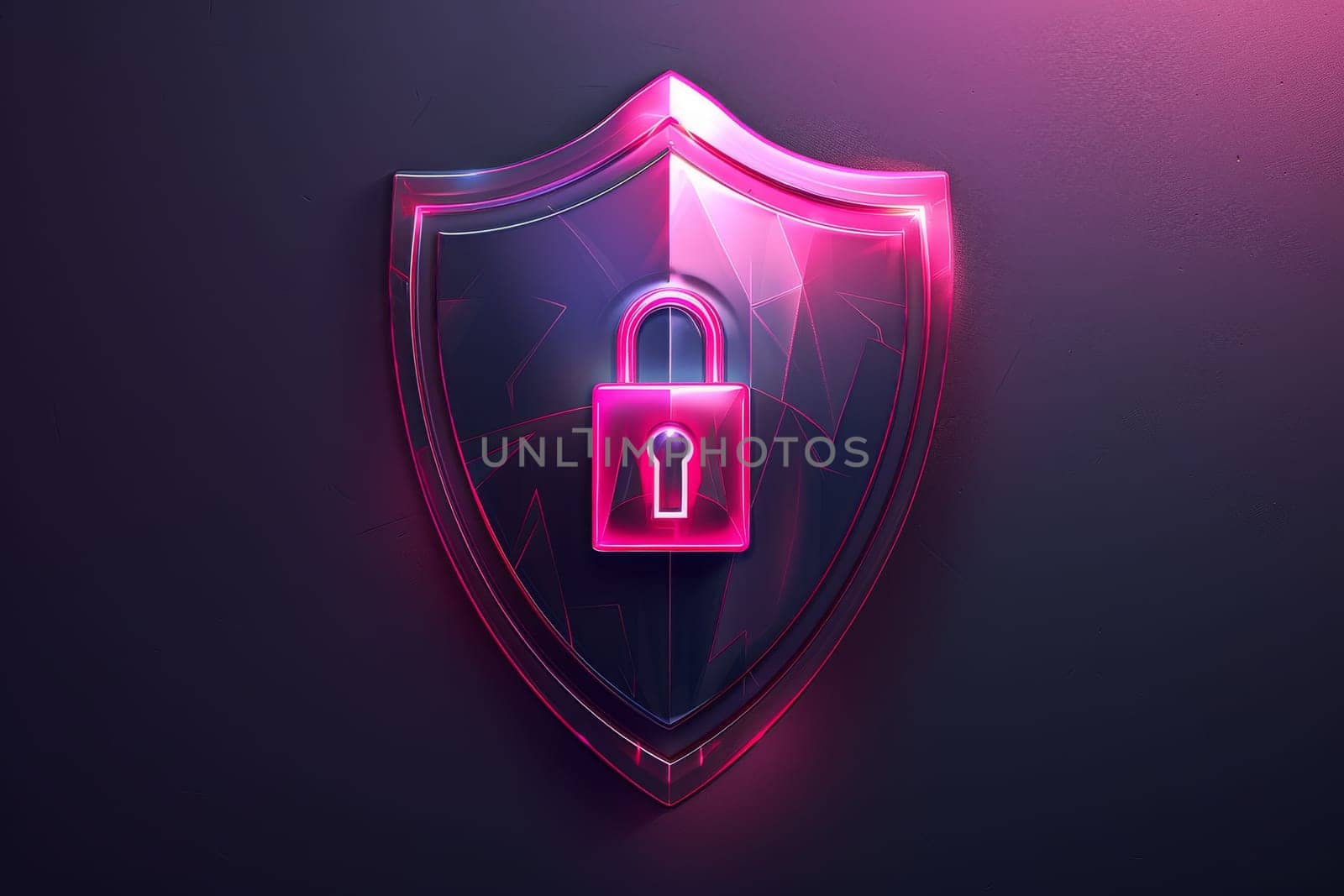 A pink shield with a keyhole in the middle. The shield is a symbol of protection and security