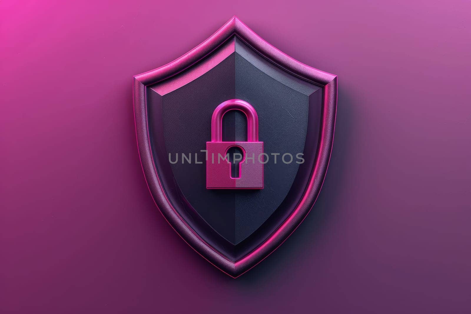 A pink shield with a keyhole in the middle. The shield is a symbol of protection and security