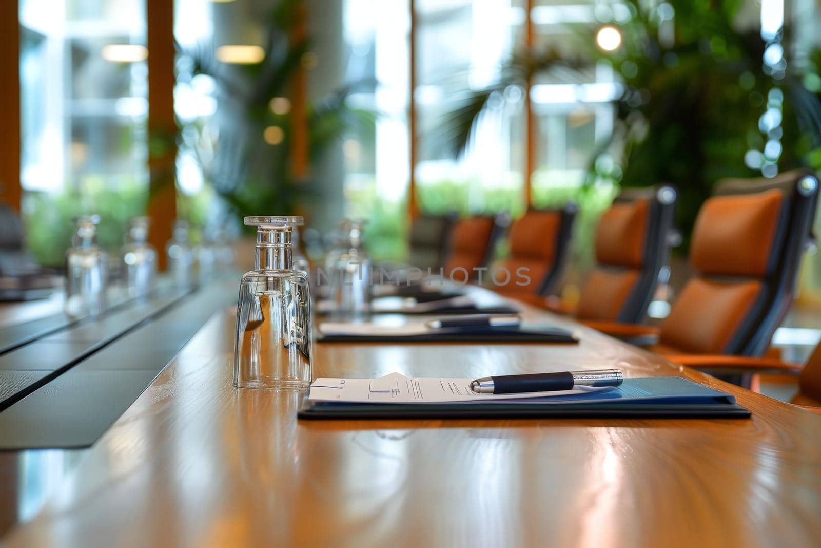 Empty modern conference room with chairs and table, Conference room before meeting.