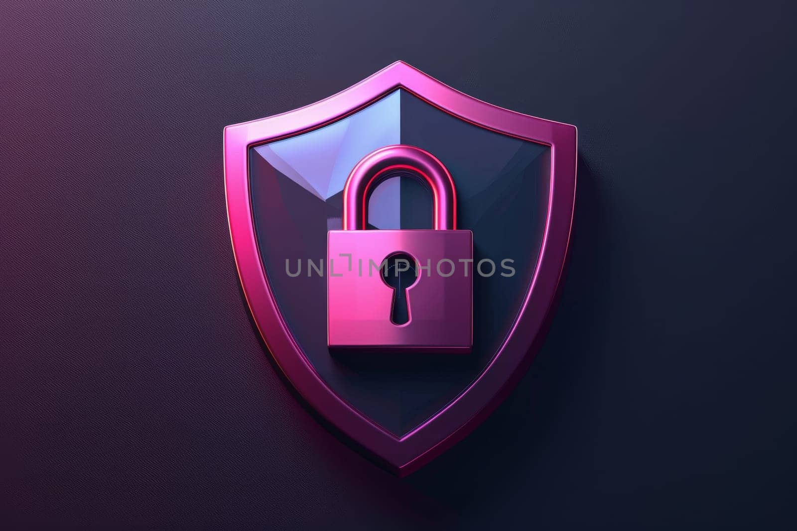 A pink shield with a keyhole in the middle. The shield is a symbol of protection and security