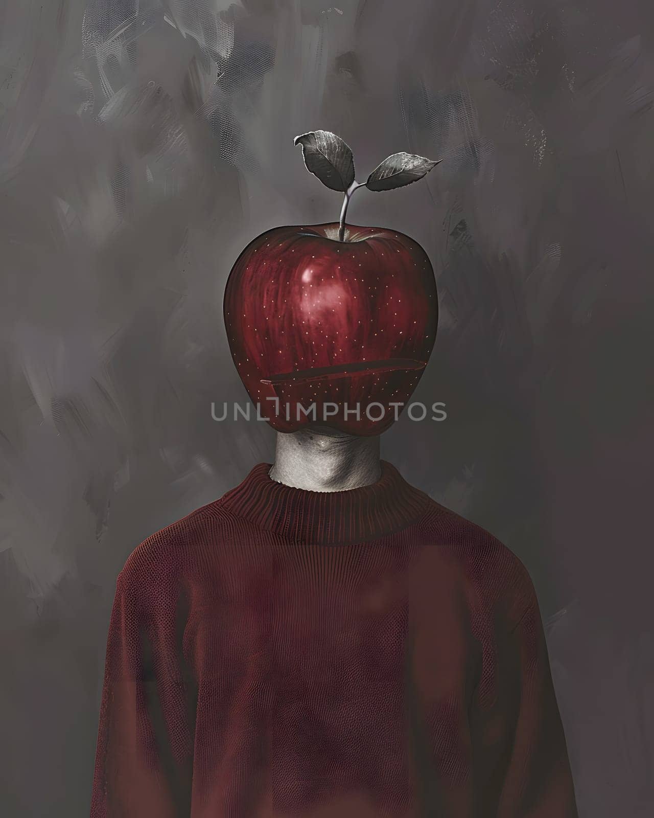 A man adorned with an apple head, a unique fusion of art and fashion accessory by Nadtochiy