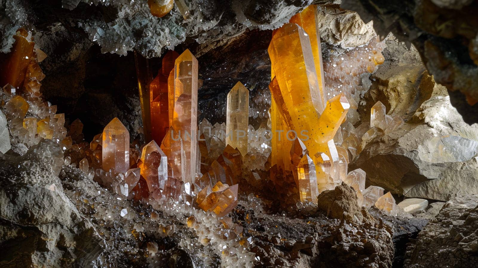 Group of Crystals Resting on Rock Formation by chrisroll