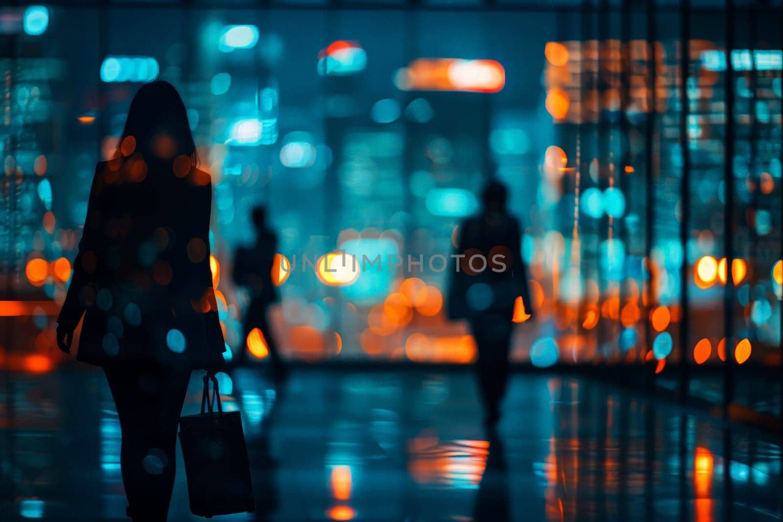 silhouettes of busy people walking in the city. Contemporary lifestyle concept. Generative AI.