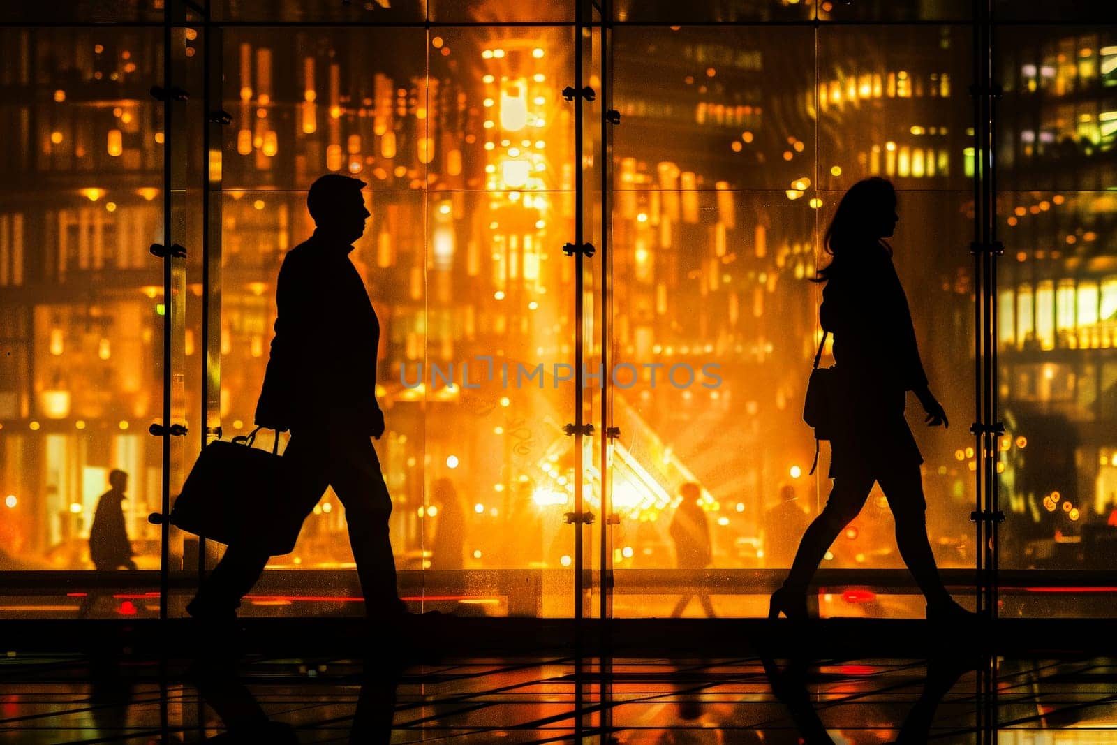 silhouettes of busy people walking in the city. Contemporary lifestyle concept. Generative AI.