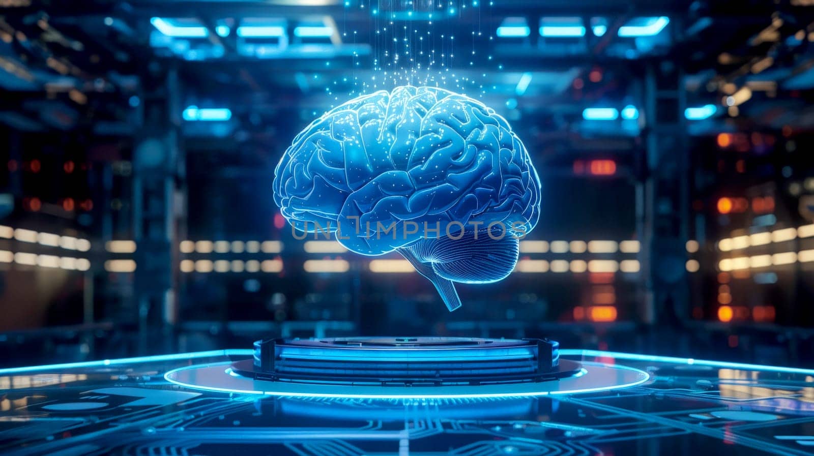 digital human brain with a technological backdrop with neurons.ai generative.