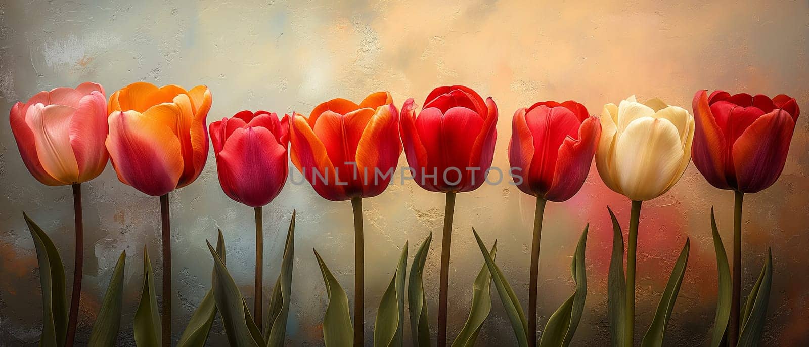 Colorful tulip flowers on vintage background. by Fischeron