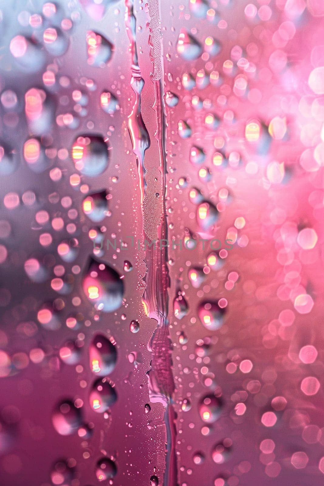 Foggy pink glass with drops and streaks of water. Vertical background for tik tok, instagram, stories. Generated by artificial intelligence by Vovmar