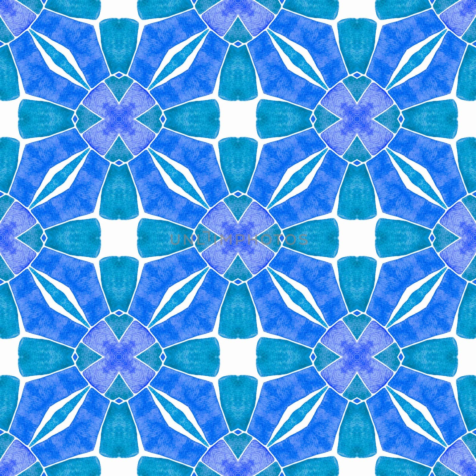 Mosaic seamless pattern. Blue terrific boho chic summer design. Hand drawn green mosaic seamless border. Textile ready likable print, swimwear fabric, wallpaper, wrapping.
