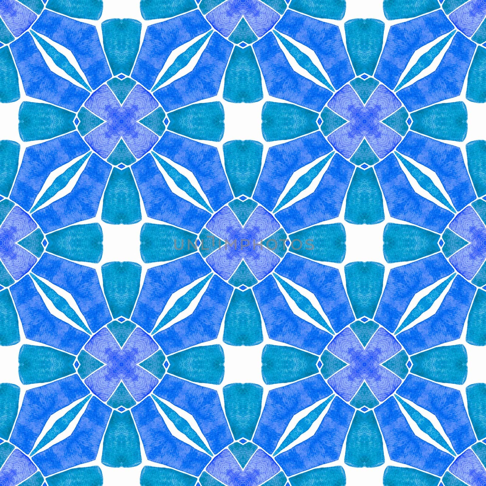 Mosaic seamless pattern. Blue terrific boho chic summer design. Hand drawn green mosaic seamless border. Textile ready likable print, swimwear fabric, wallpaper, wrapping.
