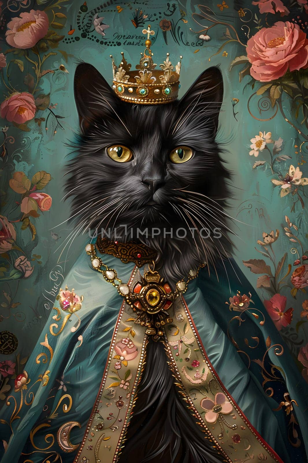 A Felidae wearing a crown and robe with whiskers and fur by Nadtochiy