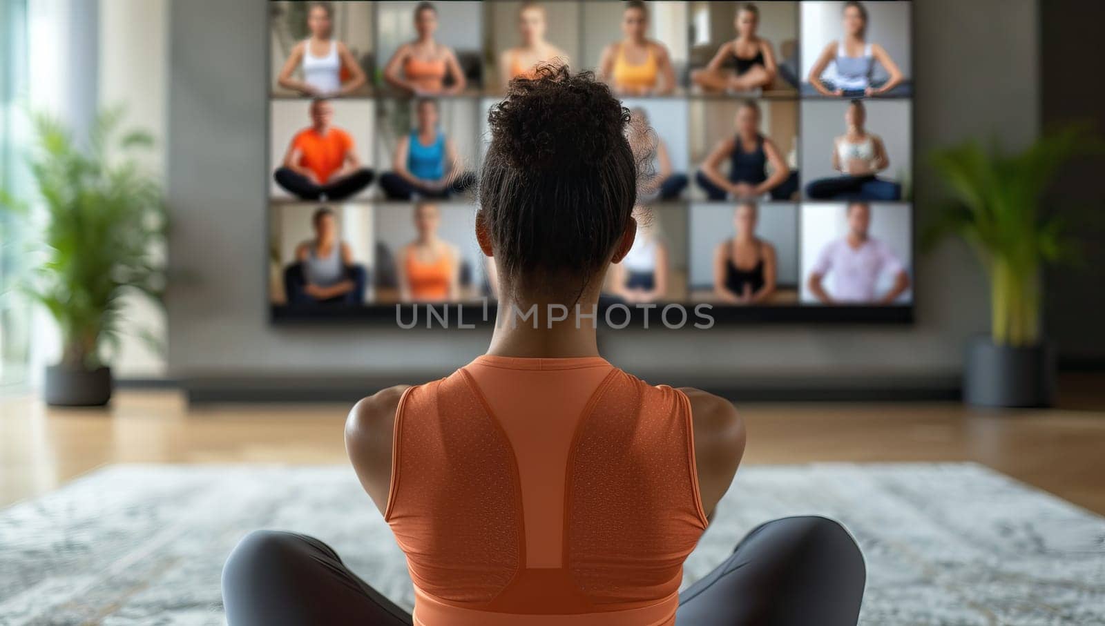 African American woman practicing yoga at home