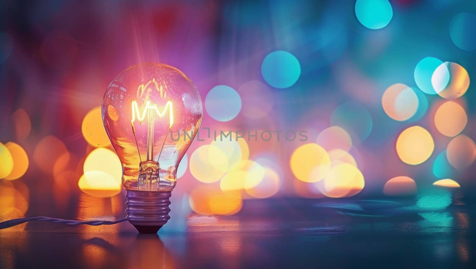 Incandescent light bulb on bokeh background, idea concept