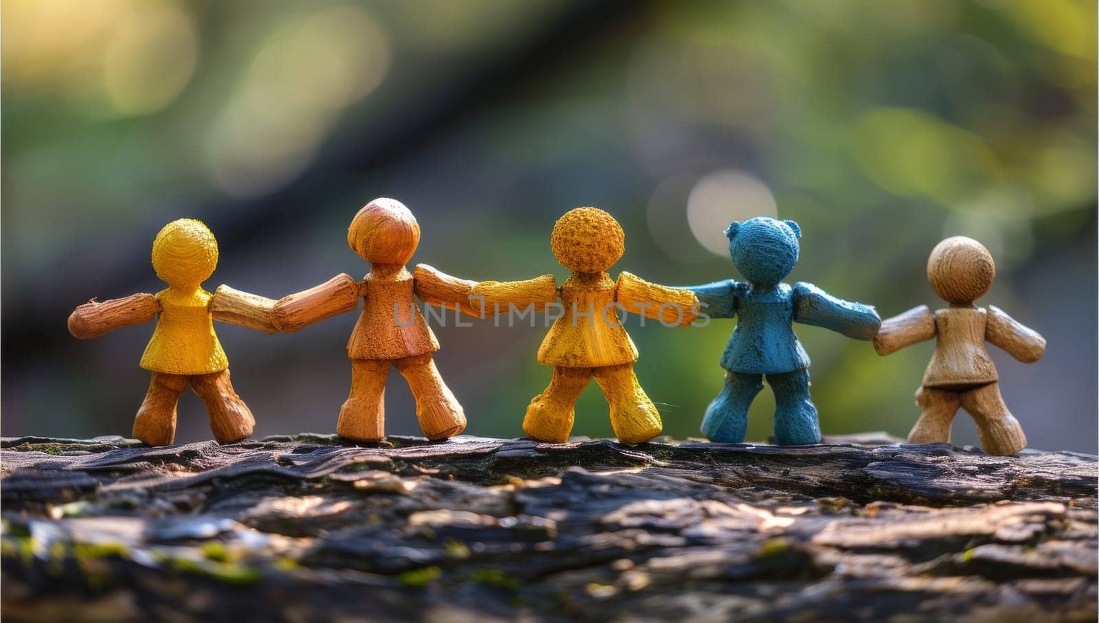 Group of plasticine people holding hands. Concept of friendship and unity.