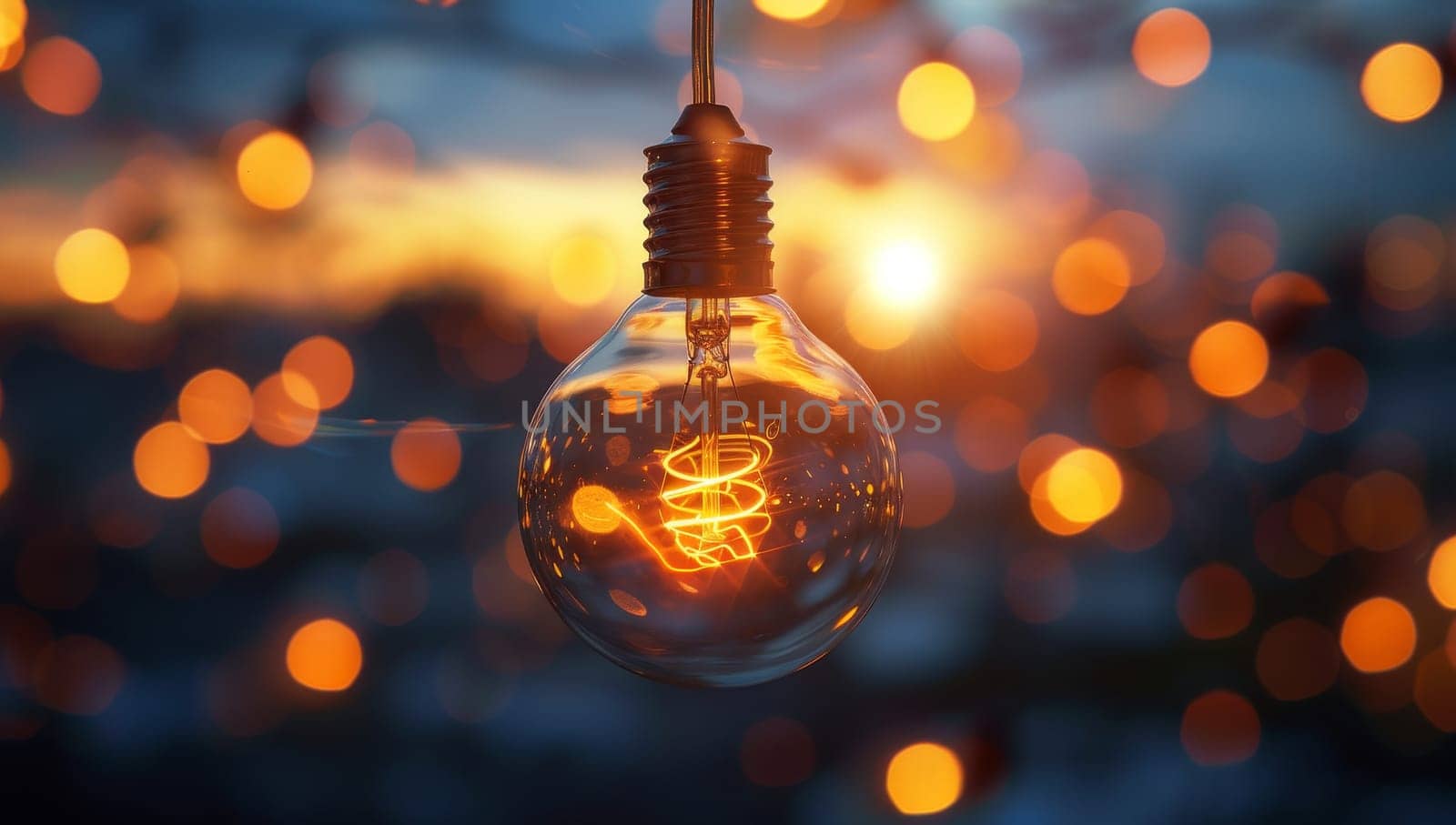 Vintage light bulb on bokeh background with copy space.