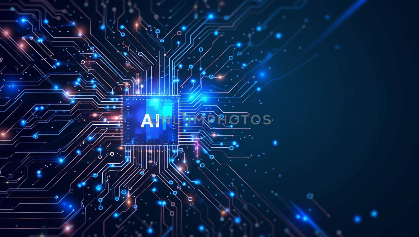 AI technology concept with circuit design and glowing nodes