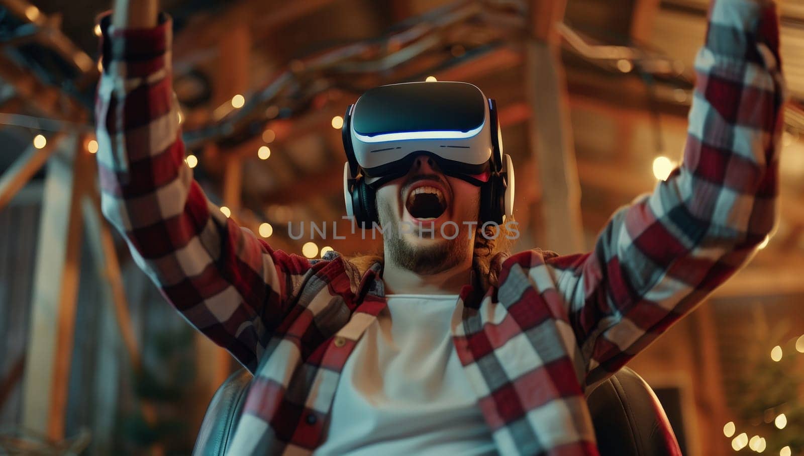 Man immersed in a virtual reality gaming experience