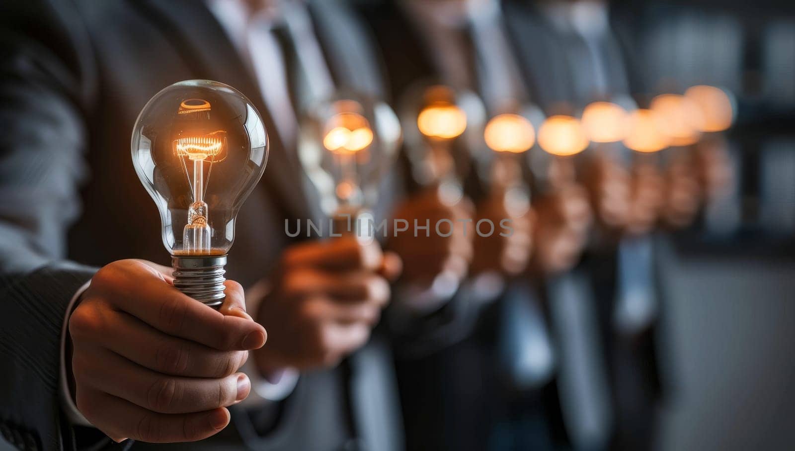 Group of business people holding light bulb in their hands. Business and innovation concept.