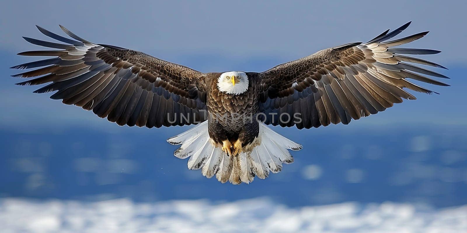 Majestic bald eagle soaring in winter sky
