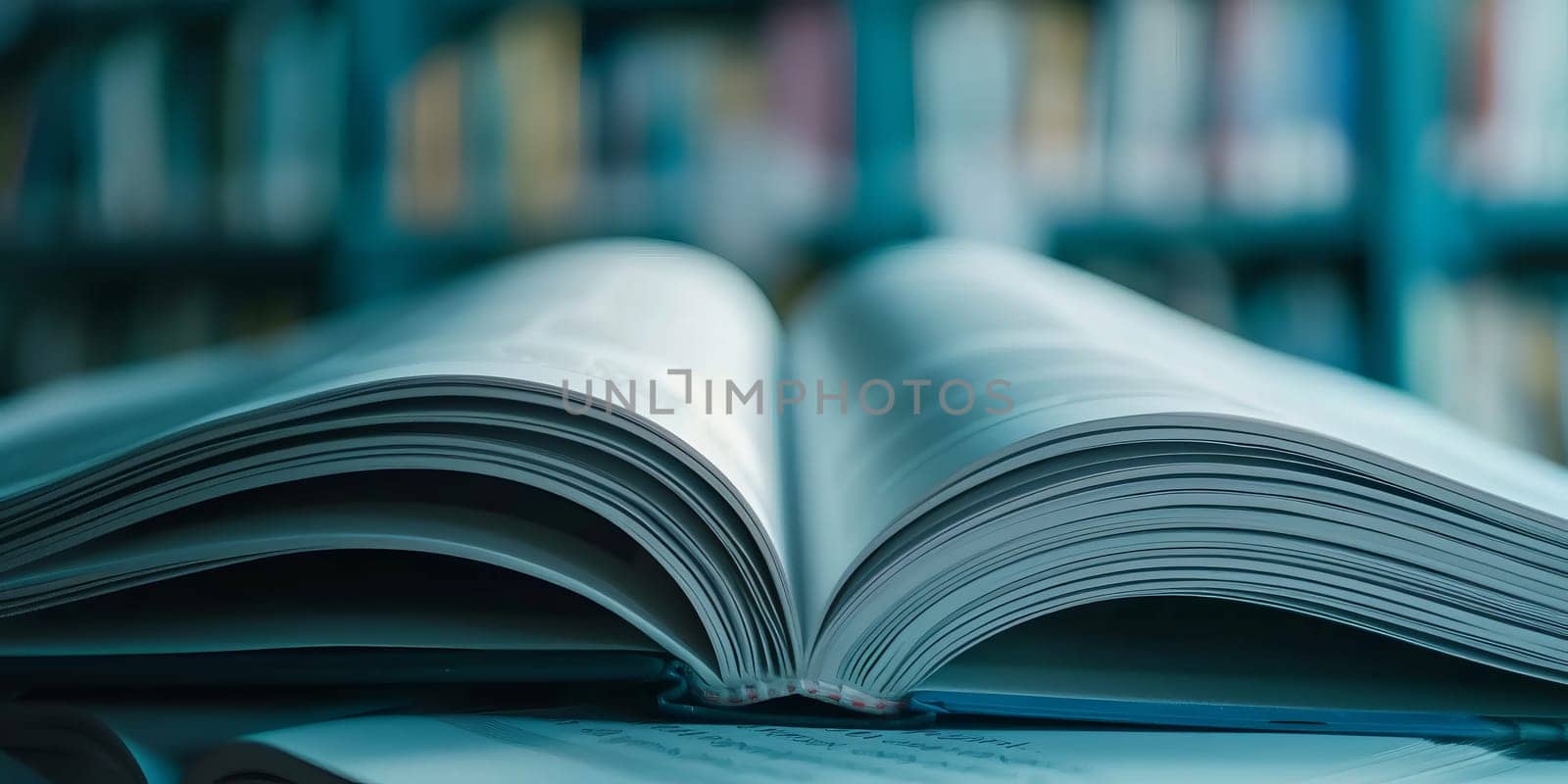 Close up view of stacked books in a library