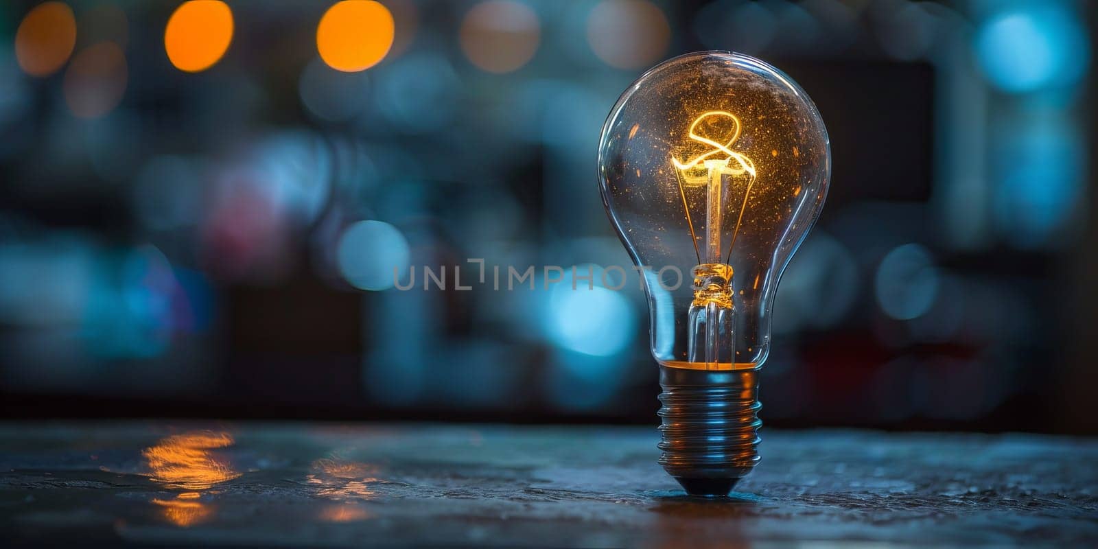 A glowing light bulb illuminates a dark bokeh background symbolizing innovation and creativity