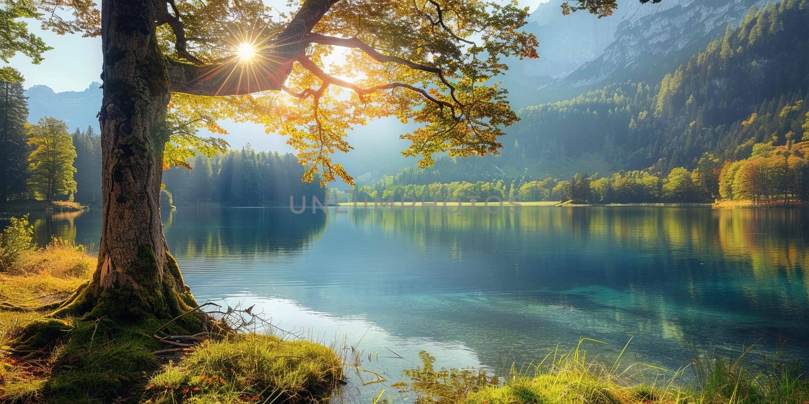 Beautiful autumn landscape with a lake in the mountains. The concept of active and ecological tourism