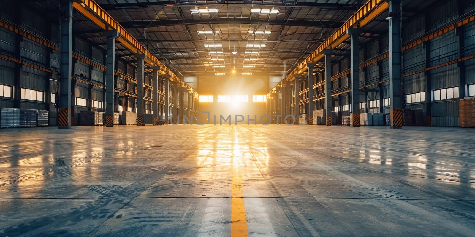 Empty warehouse. Large warehouse. Warehouse interior. Industrial warehouse. Industrial warehouse