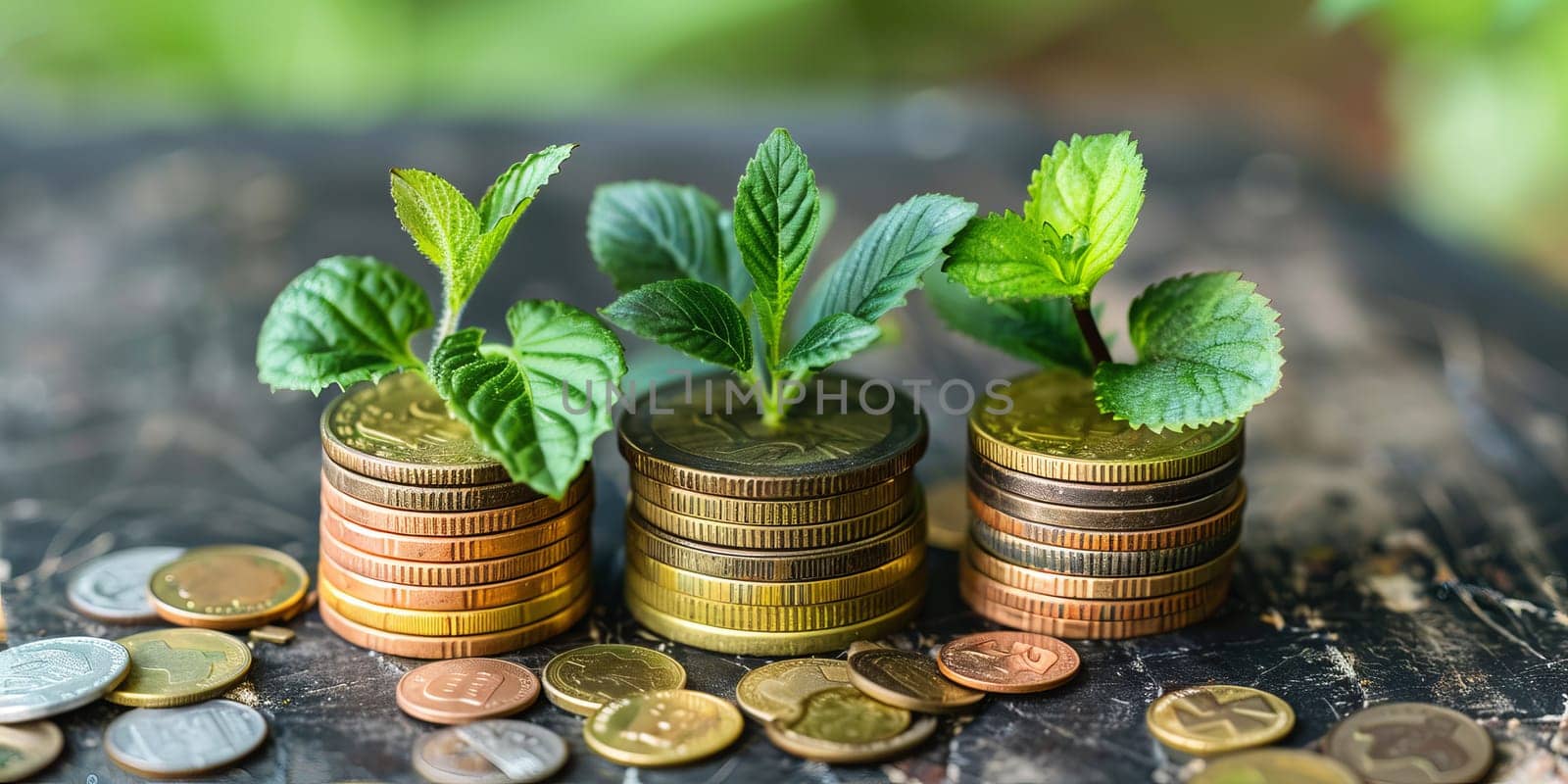 Plant growing on coins stack, save money for investment concept.
