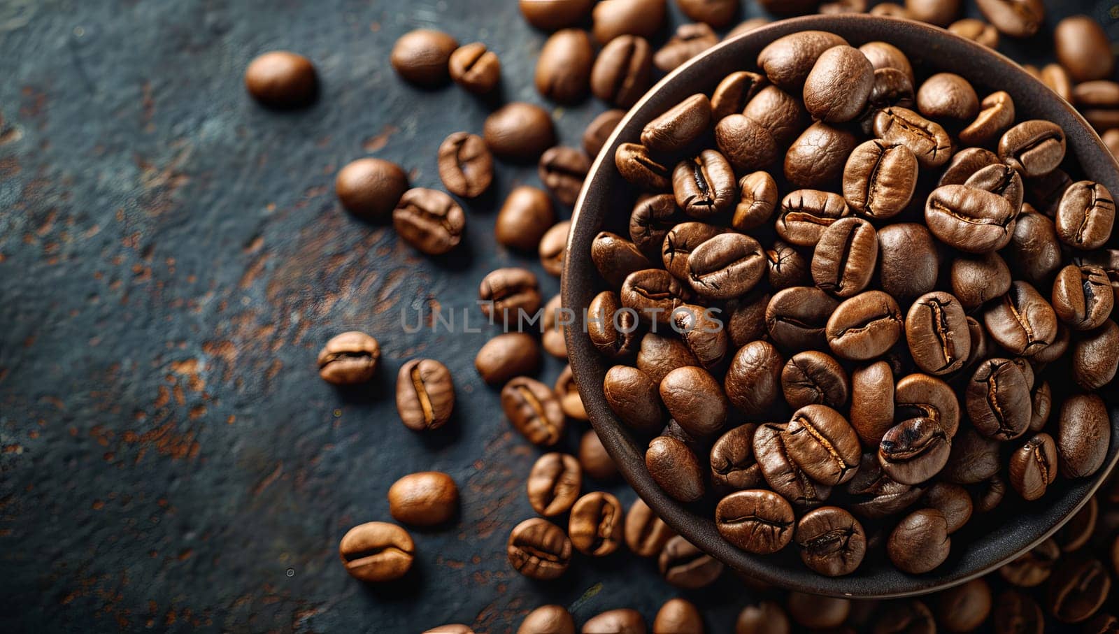 Aromatic coffee beans fill a rustic bowl