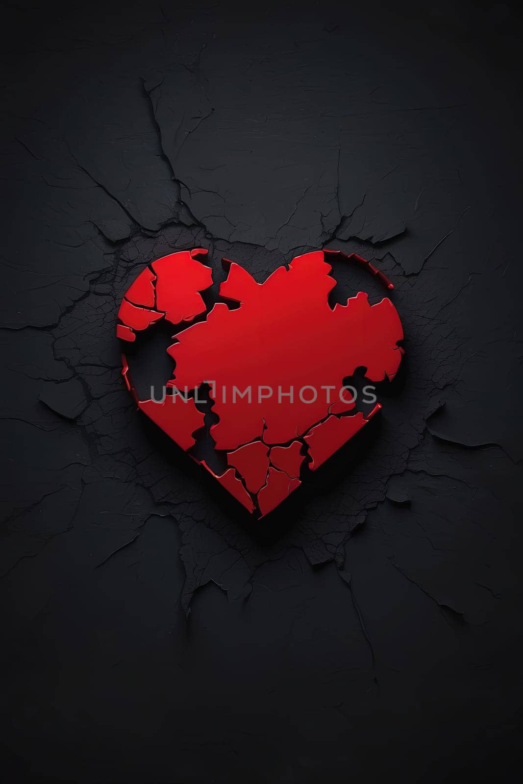 Heart broken on black background. Love concept. 3d rendering. AI Generated.