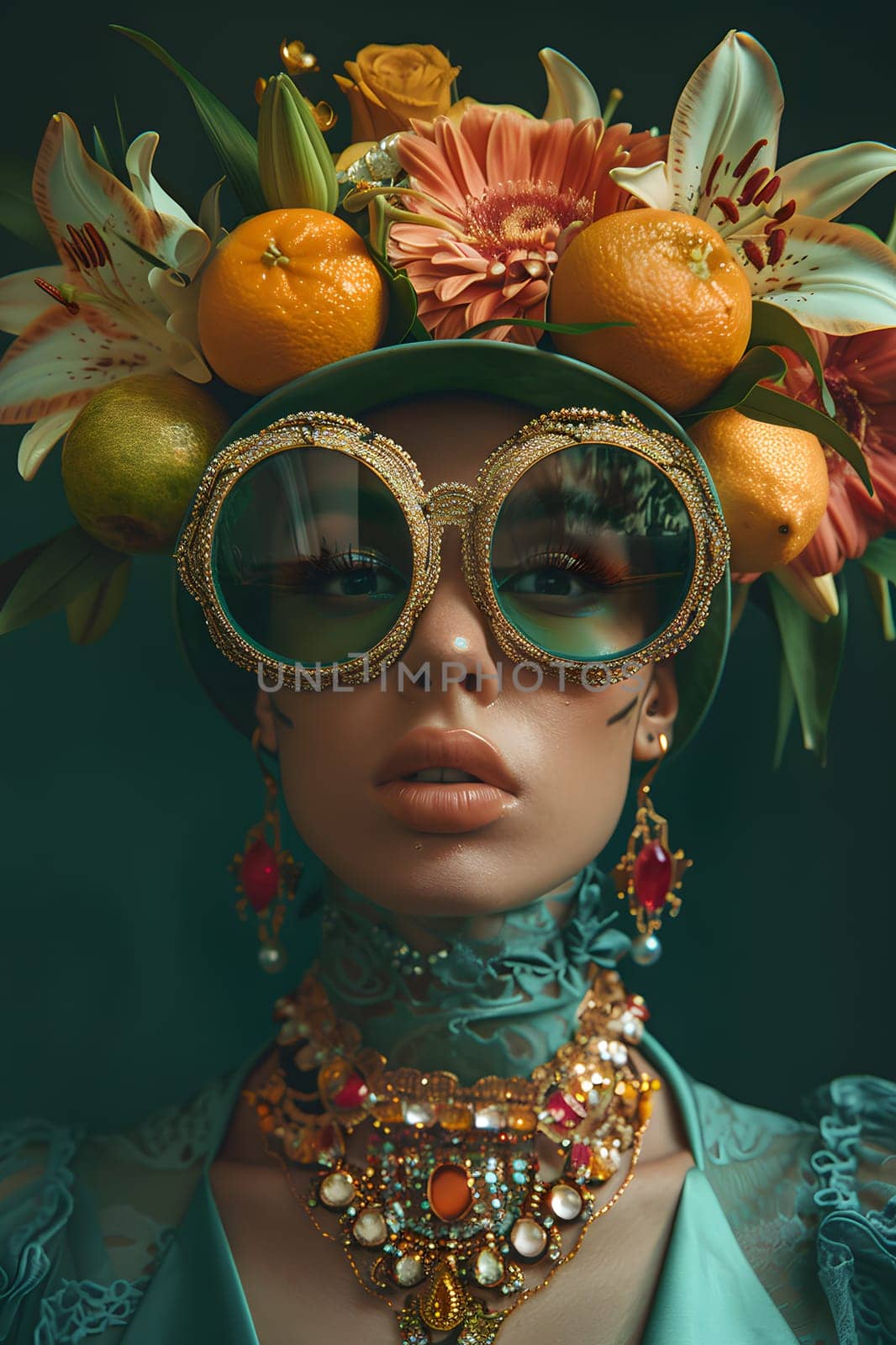 A stylish woman with sunglasses and a hat adorned with flowers. Her eyewear adds a touch of glamour to her ensemble, embodying both fashion design and vision care