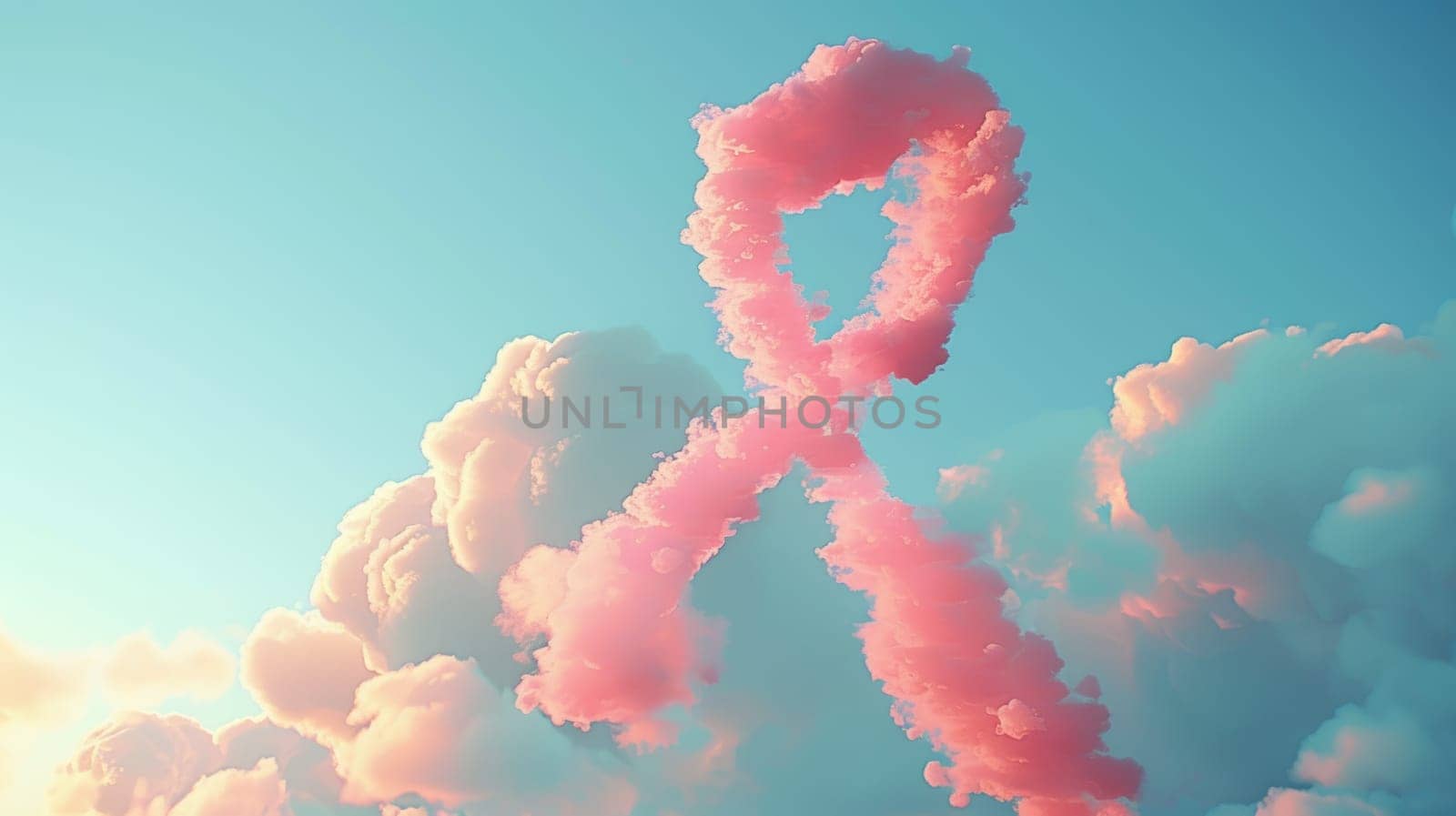 Pink Ribbon in Clouds. Breast Cancer Awareness Symbol