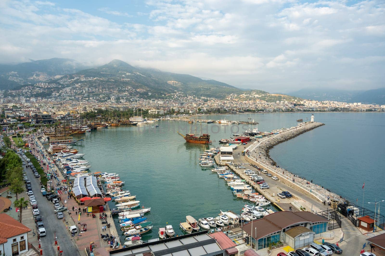 View of Alanya marina and walking path, one of the touristic districts of Antalya, from the Red Tower by Sonat