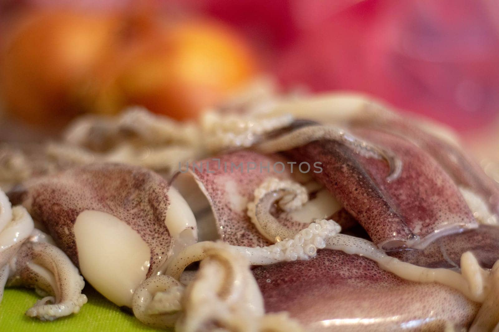 Preparation for Paella: Fresh Calamari Ready for Chopping