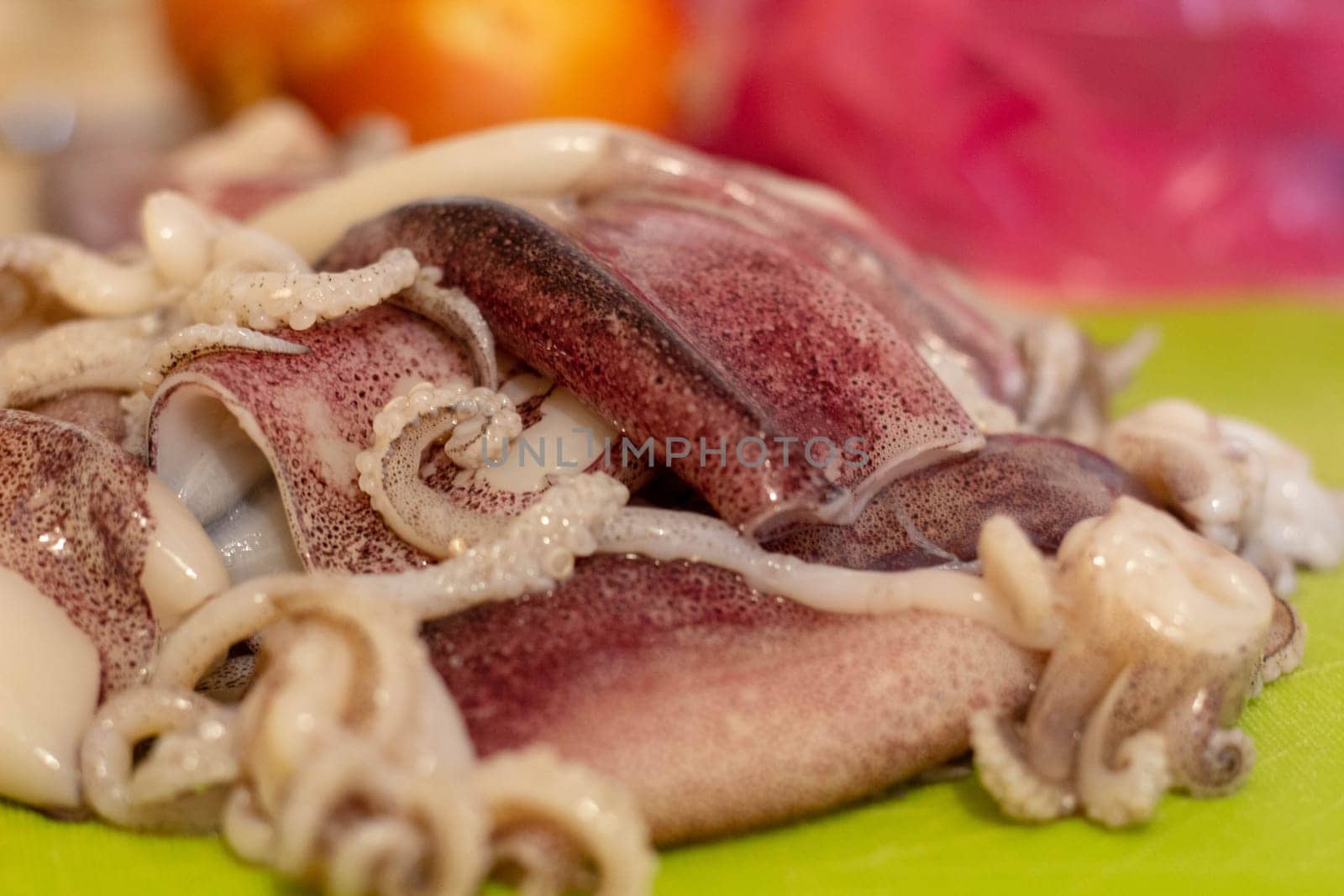 Preparation for Paella Fresh Calamari Ready for Chopping by DakotaBOldeman