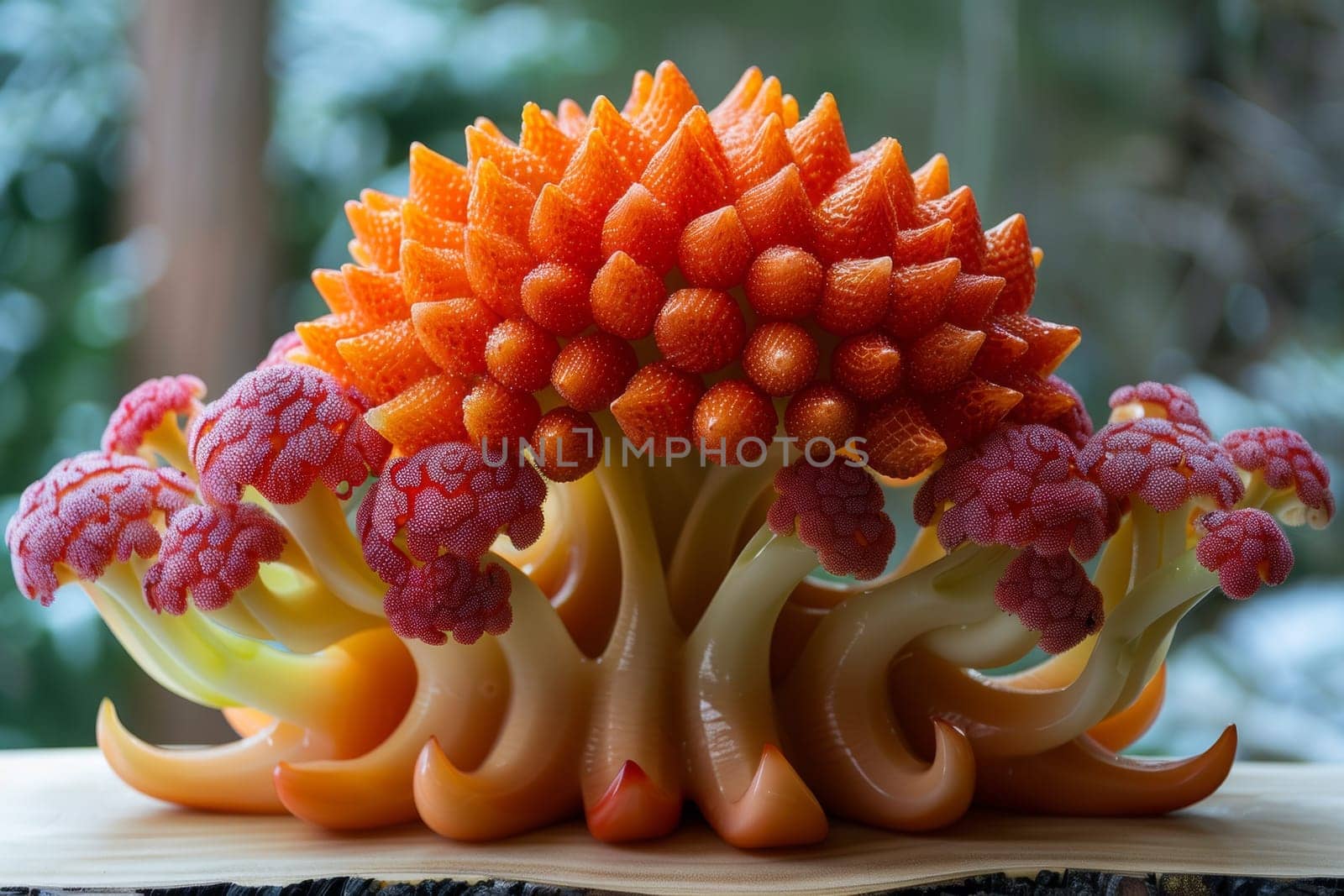 A close up of a sculpture made out of some kind of fruit, AI by starush