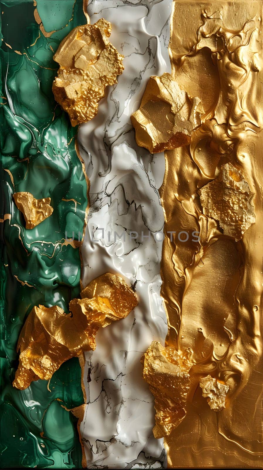 Metallic green, white, and gold patterned fashion accessory by Nadtochiy