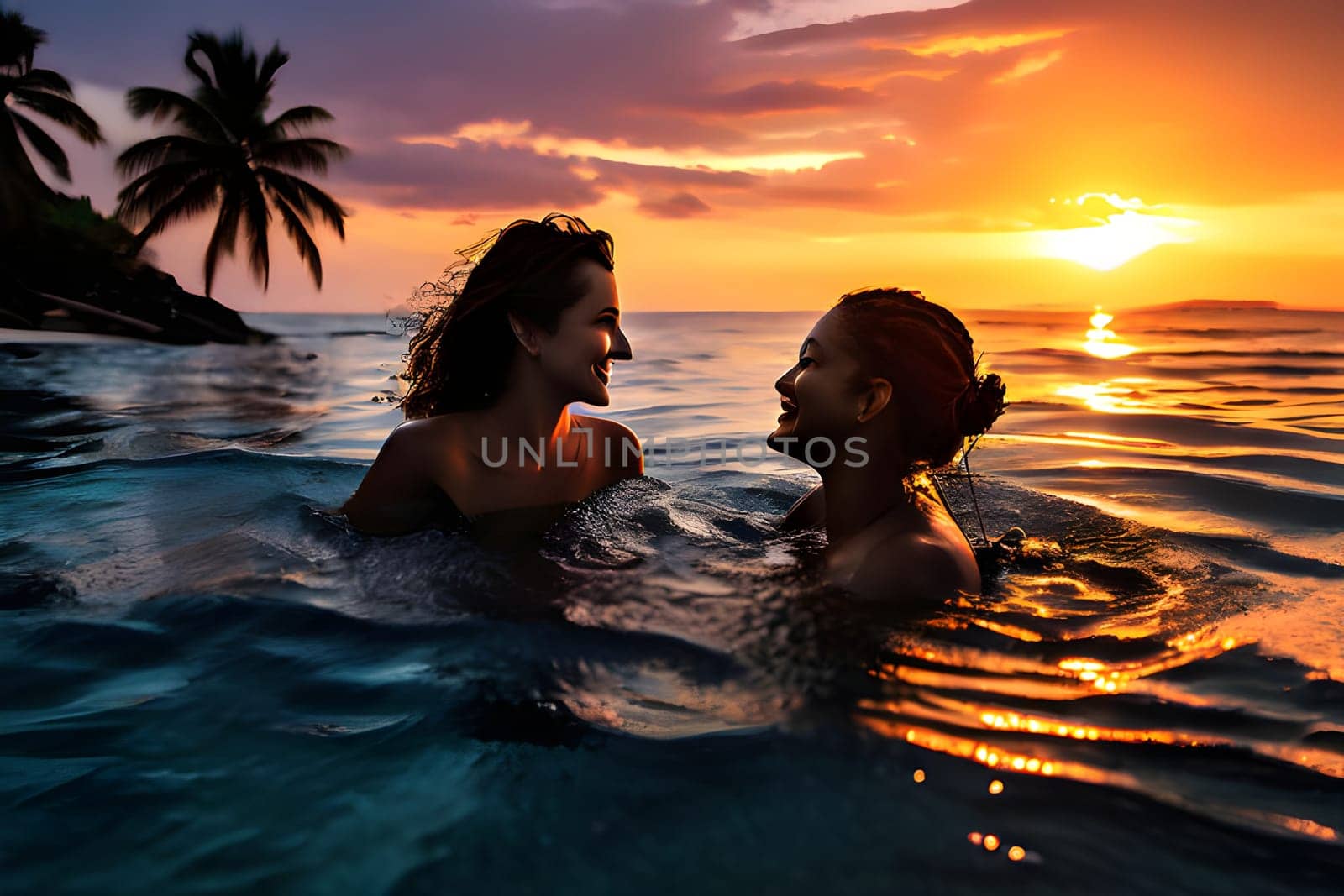 Two Lesbian Women in the Water at Sunset. by andre_dechapelle