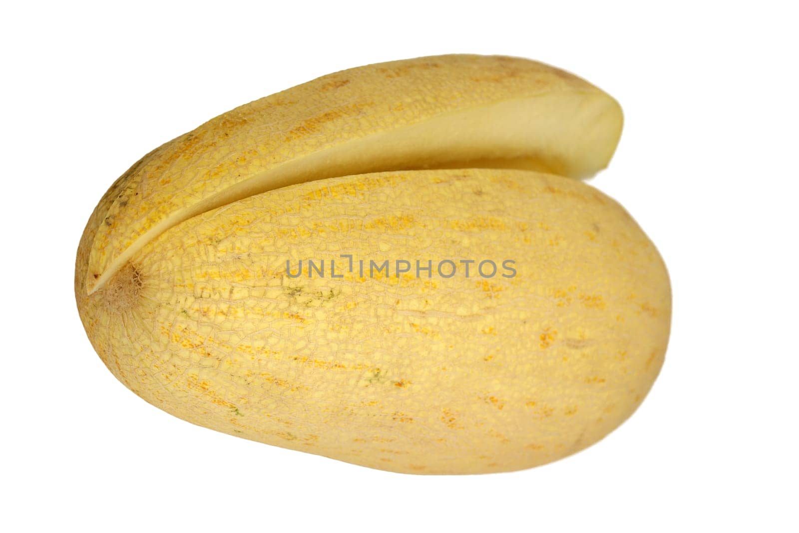 Yellow juicy melon cut on a white background