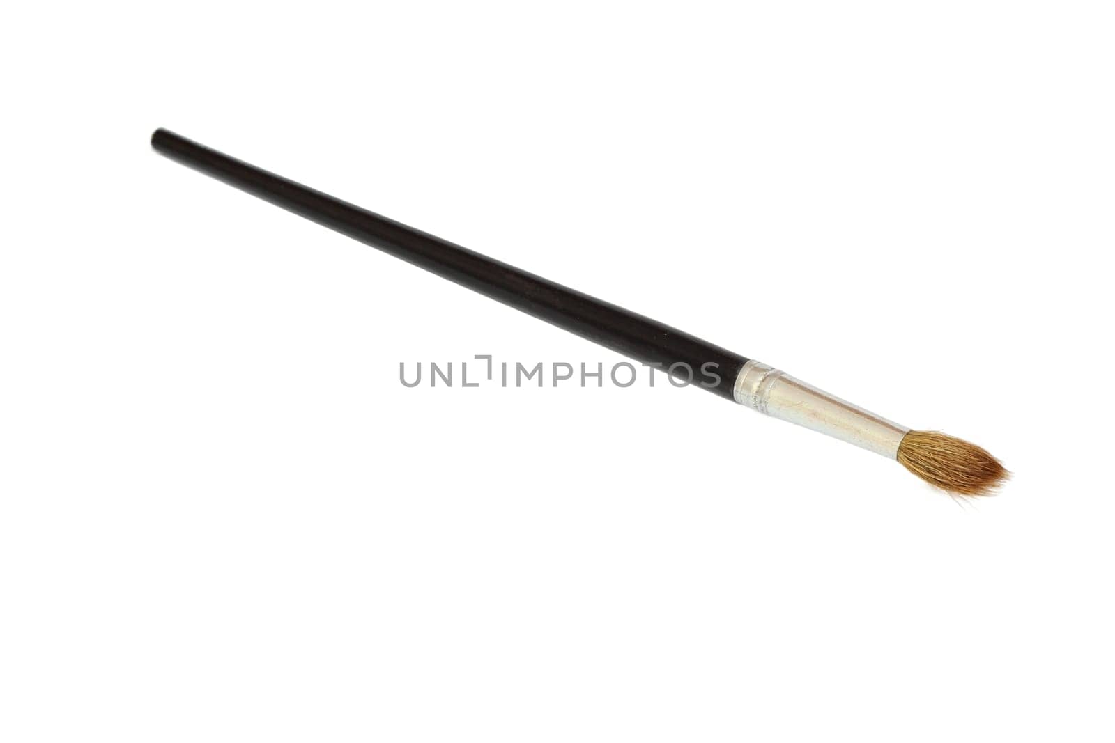 Paint brush with black handle closeup isolated on white background.