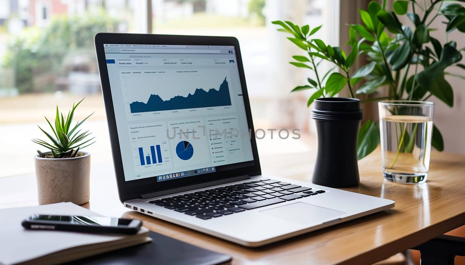 Close up view of laptop screen with financial diagram project statistics, colorful company graphs computer gadget monitor, person look at device analyze corporate finances online, economics concept