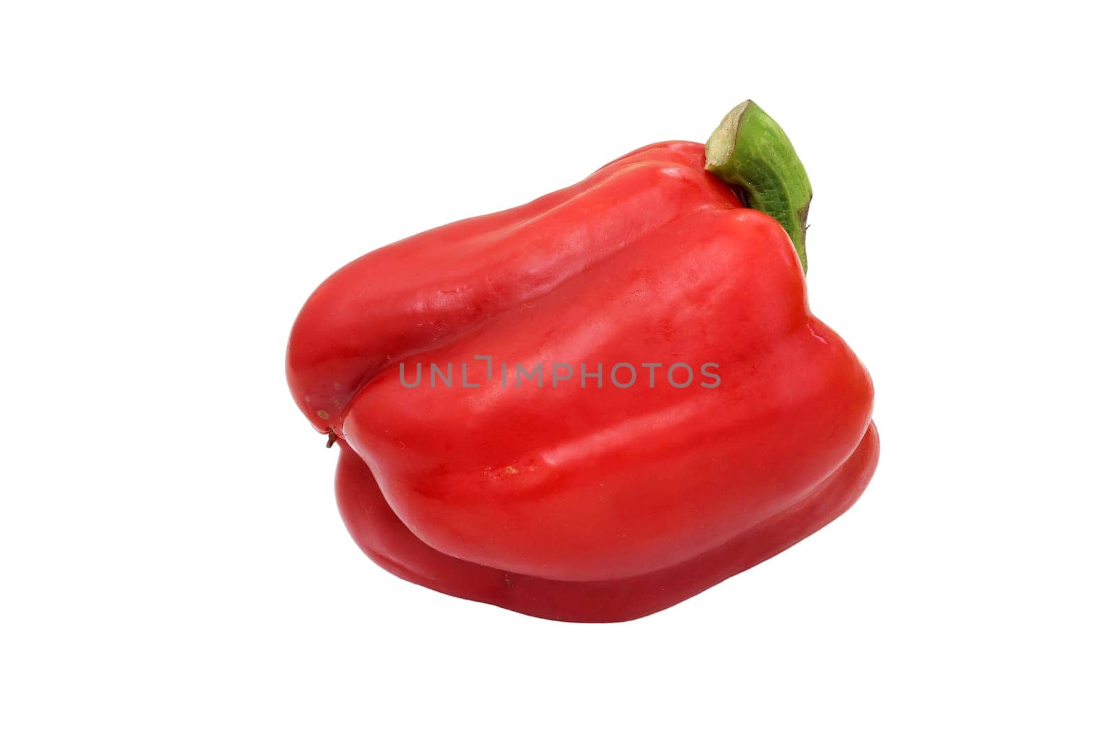 A red pepper with a green stem on a white background.