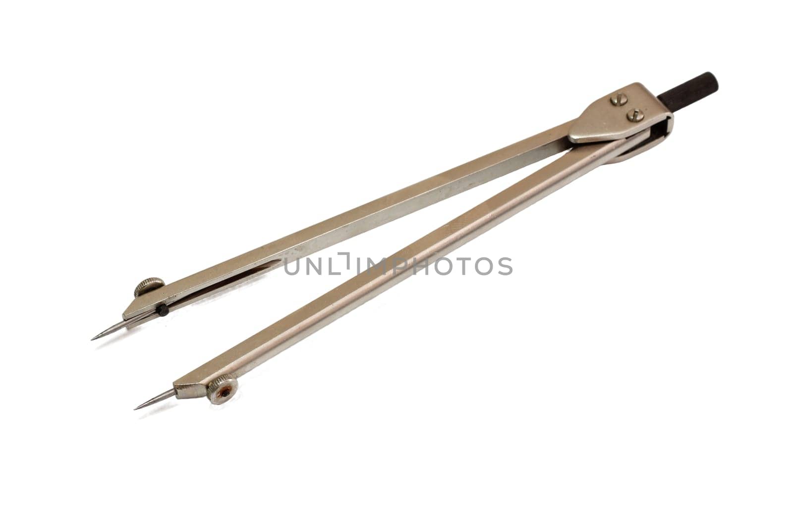 Metallic compasses for drawing isolated on white background.