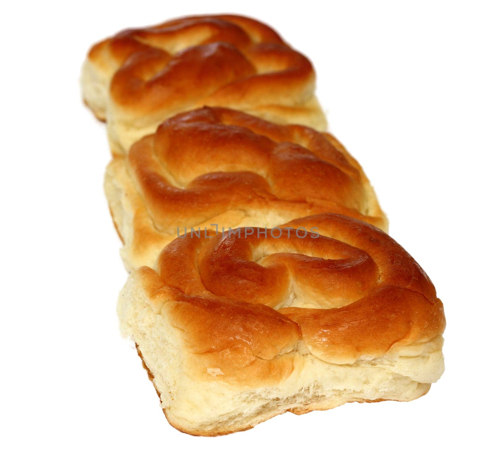 Ruddy rich and delicious bun isolated on white background.